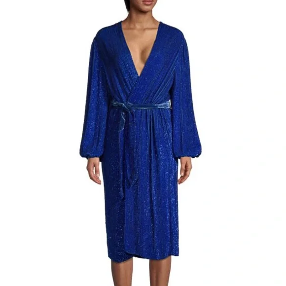 NEW❗️Retrofete Audrey Shimmery Robe Wrap Dress in Royal Blue 💙 - Picture 9 of 12